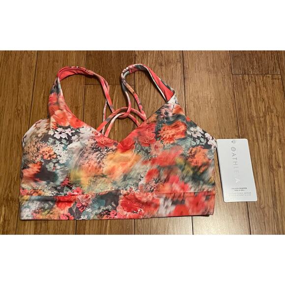 Athleta Solace Bra A-C Renewed Blossom Pink Small NWT $54‎ Floral Breathable - Picture 1 of 8